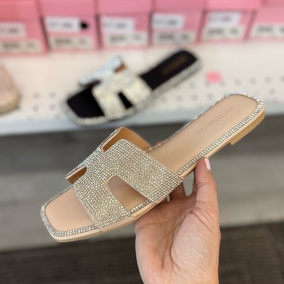 Beige Rhinestone Sandals - Picture 2 of 2